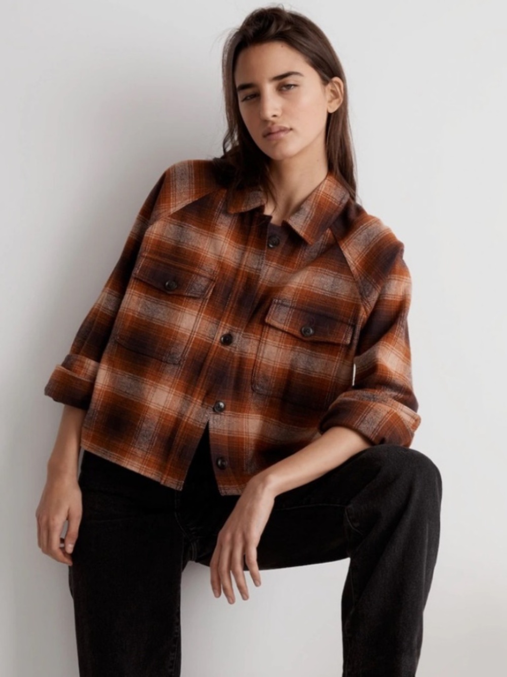 Madewell plaid flannel cropped Jacket XS